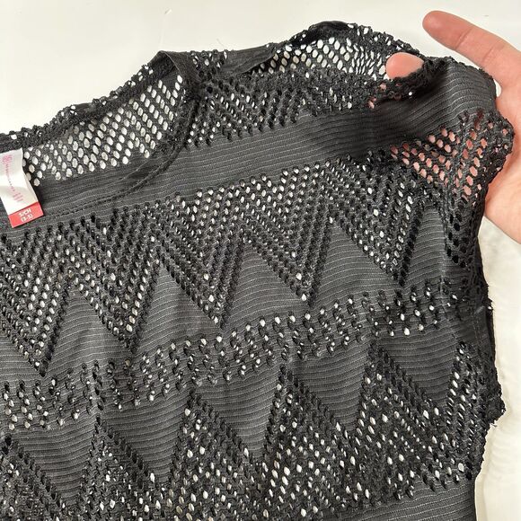 No Boundaries Black Mesh Swim Coverup Sz S Pullover Drawstring Tassel Beach NoBo - Picture 10 of 13